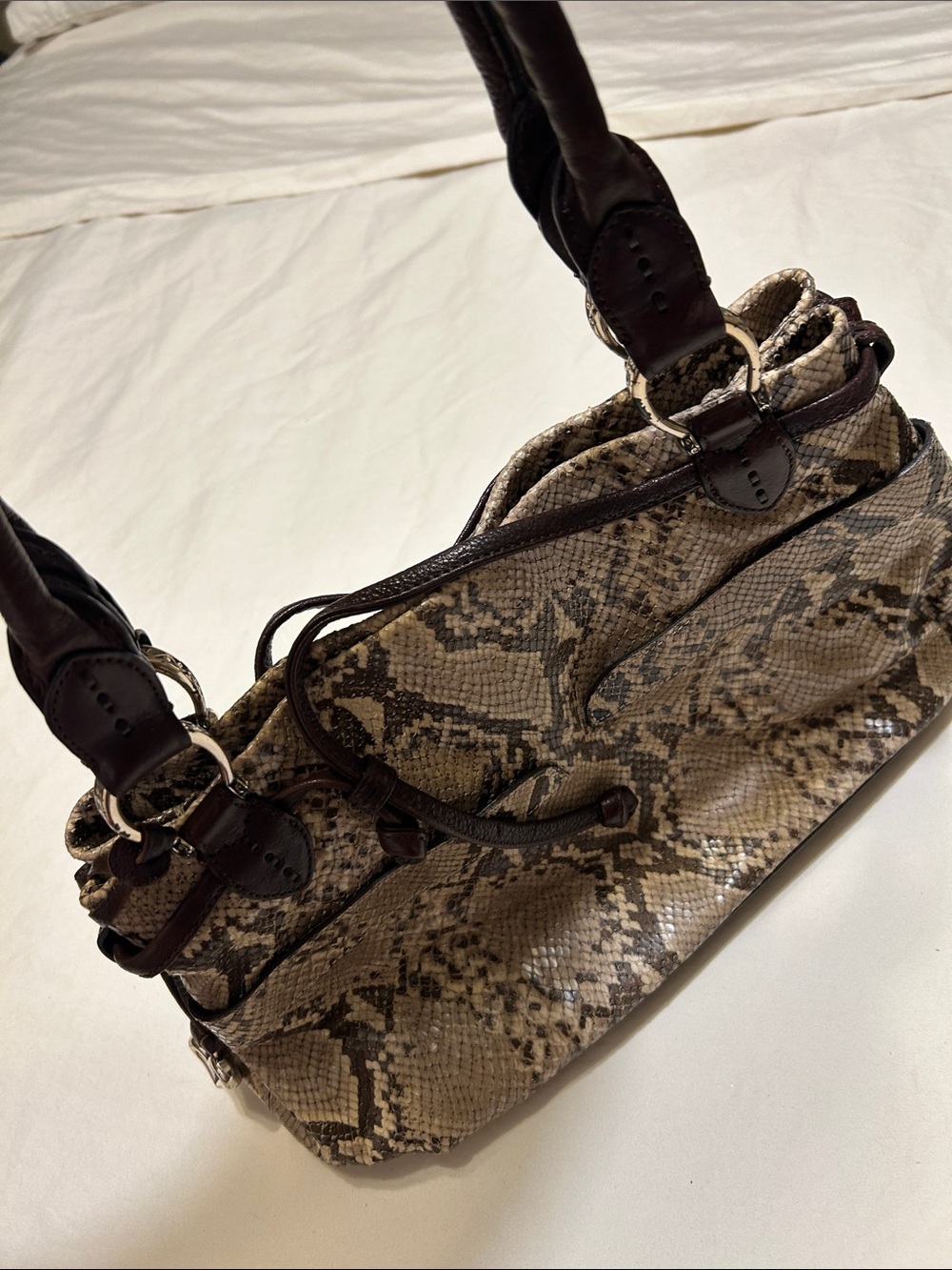 Brighton Women’s Snake-Print Shoulder Bag in Brown